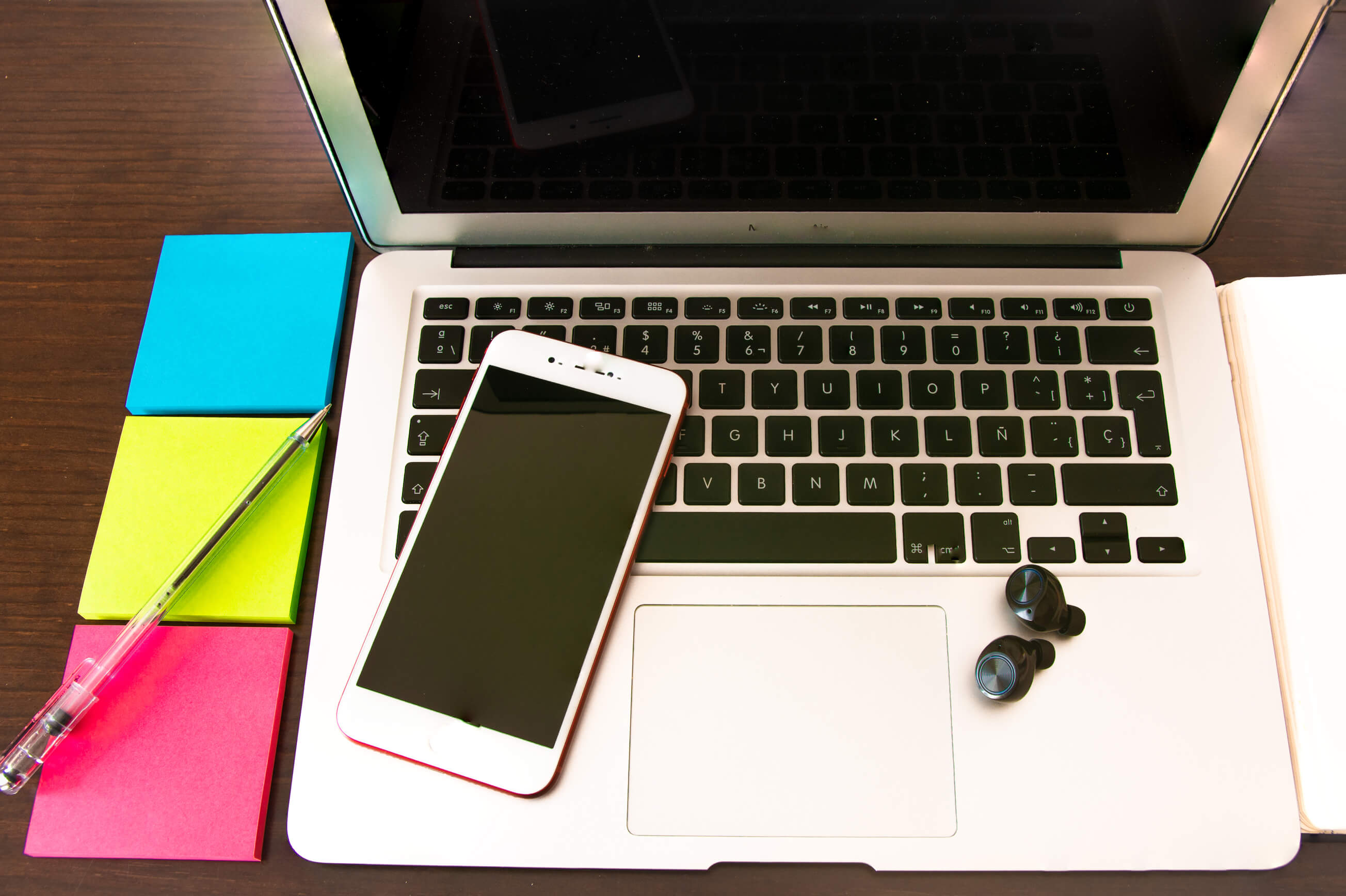 One Person S Workspace At Home Laptop Notebook